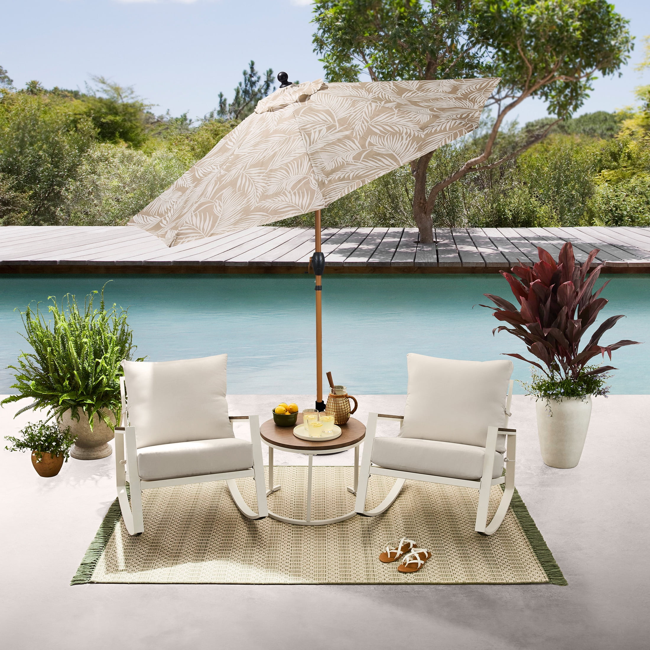 better homes & gardens 9' outdoor market patio umbrella Better Homes & Gardens Premium 9' Tan Palm Print Market Patio Umbrella,  Crank Lift, 3-Angle Tilt