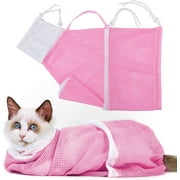 Cat Bathing Bag Anti-Bite and Anti-Scratch Cat Grooming Bag for Bathing, Nail Trimming, Medicine Taking,Injection,Adjustable Multifunctional Breathable Restraint Shower Bag(Pink)