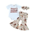 thumbnail image 2 of Western Baby Girl Clothes Short Sleeve Romper 3M 6M 12M 18M  Cow Print Flared Pants Bell Bottoms Headband 3Pcs Summer Outfit, 2 of 9