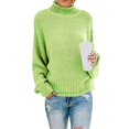 thumbnail image 2 of Suéter de mujer, jersey de punto grueso, cuello medio alto, informal, holgado, con mangas de murciélago Fruta verde, 2 of 9