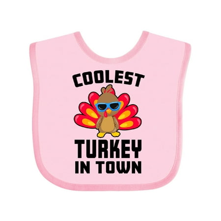 Inktastic Thanksgiving Coolest Turkey in Town Infant Bib Unisex Pink