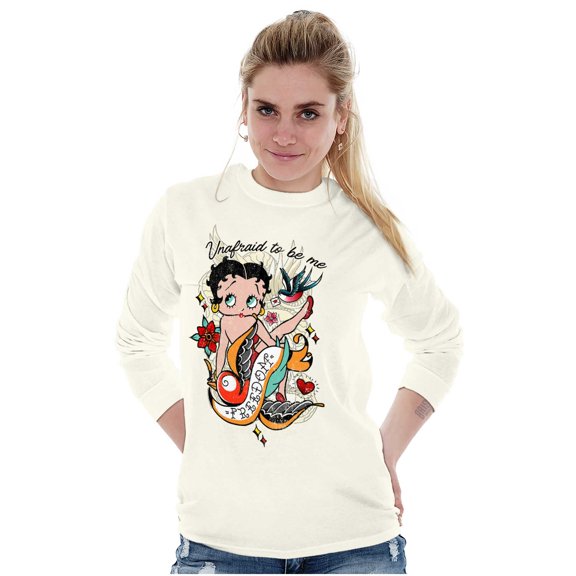 Betty Boop Unafraid To Be Me Tattoo Women's Long Sleeve T Shirt Brisco Brands 2X