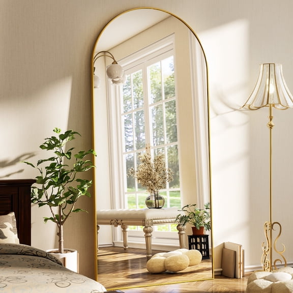 SHATTERVUE 76"x34" Arched Large Full Length Mirror Floor Mirrors Wall Mounted,Gold