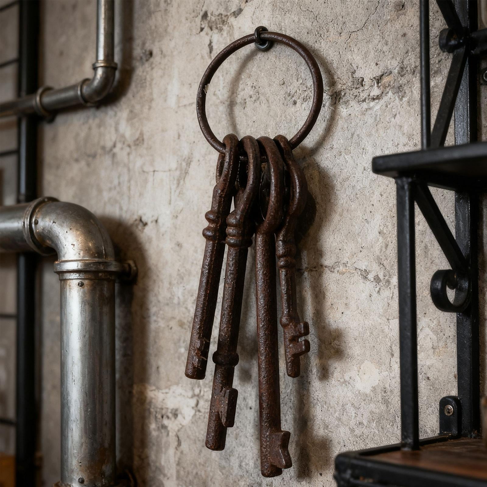 Vintage Cast Iron Keys Antique Skeleton Key Ring Large Iron Material for Pirate Party Farmhouse Decor