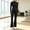 Black, variant on Women's Zip Front Long Sleeve Yoga Set, Polyester Blend with Elastic Waist Pants for Women