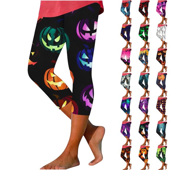 Danhjin Women's Halloween Leggings Capris High Waist Print Yoga Pants Casual Fashion Slim Stretchy Workout Running Gym Trousers