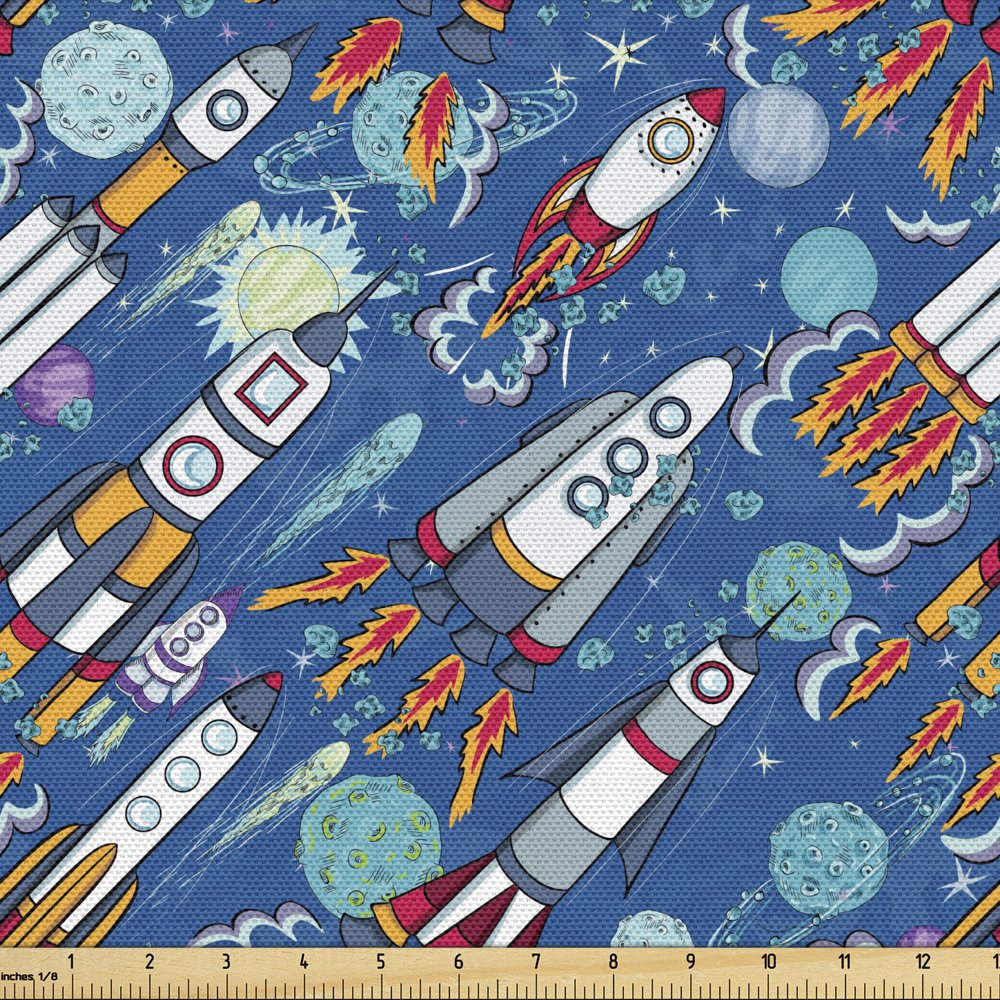 Spaceship Sofa Upholstery Fabric by the Yard, Hand-drawn Cartoon ...