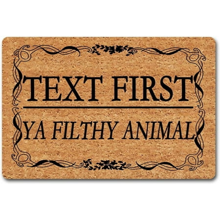 

LONGGGGLO Funny Welcome Non Slip Rubber Shoe Mat Indoor HomeText First Ya Filthy Animal Monogram Kitchen Rugs and Mats with Anti-Slip Rubber Back Novelty Mat 24x36 Inch