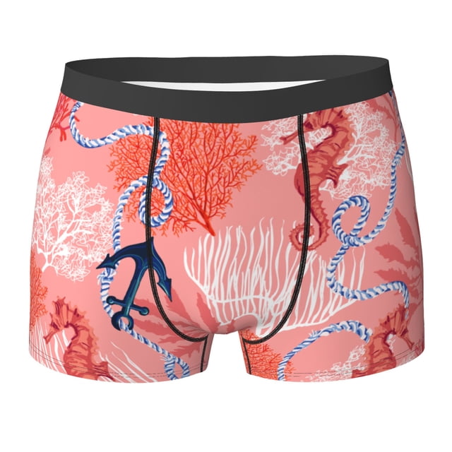 LAKIMCT Boxeurs Respirants pour Hommes avec Ancre de Bateau Hippocampe Rouge, Boxeurs Ultra Doux Absorbant la Sueur