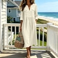thumbnail image 6 of QIYAGBSA Summer Dresses for Women Cotton Linen 3/4 Sleeve Relaxed Fit Midi Dress with Pockets and Side Slits Casual Vacation (White, S), 6 of 7
