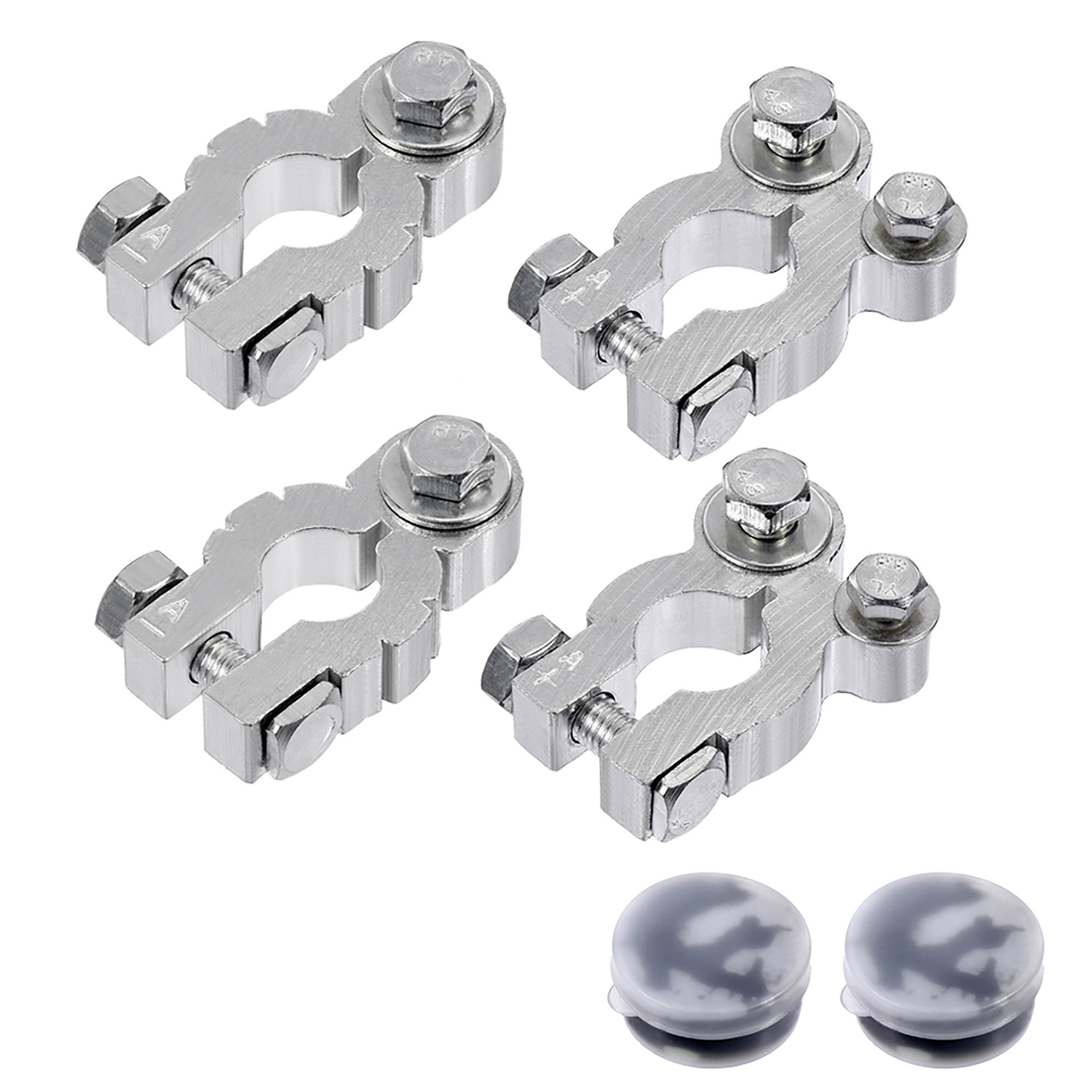 Top Post Battery Terminal Positive Negative Clamp Set Car Silver Alloy