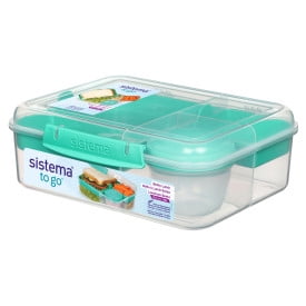 Sistema To Go Collection Bento Box and Food Storage Container, 6.9 Cup, Clear, Assorted Color Klips, 1.65L, Colours may vary.