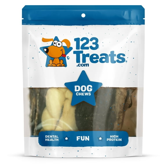 Assorted Dog Chews for Dog (2 Pounds) 100% Natural Lamb, Beef, Rawhide, Pork and Chicken Jerky Chews - for Dogs by 123 Treats