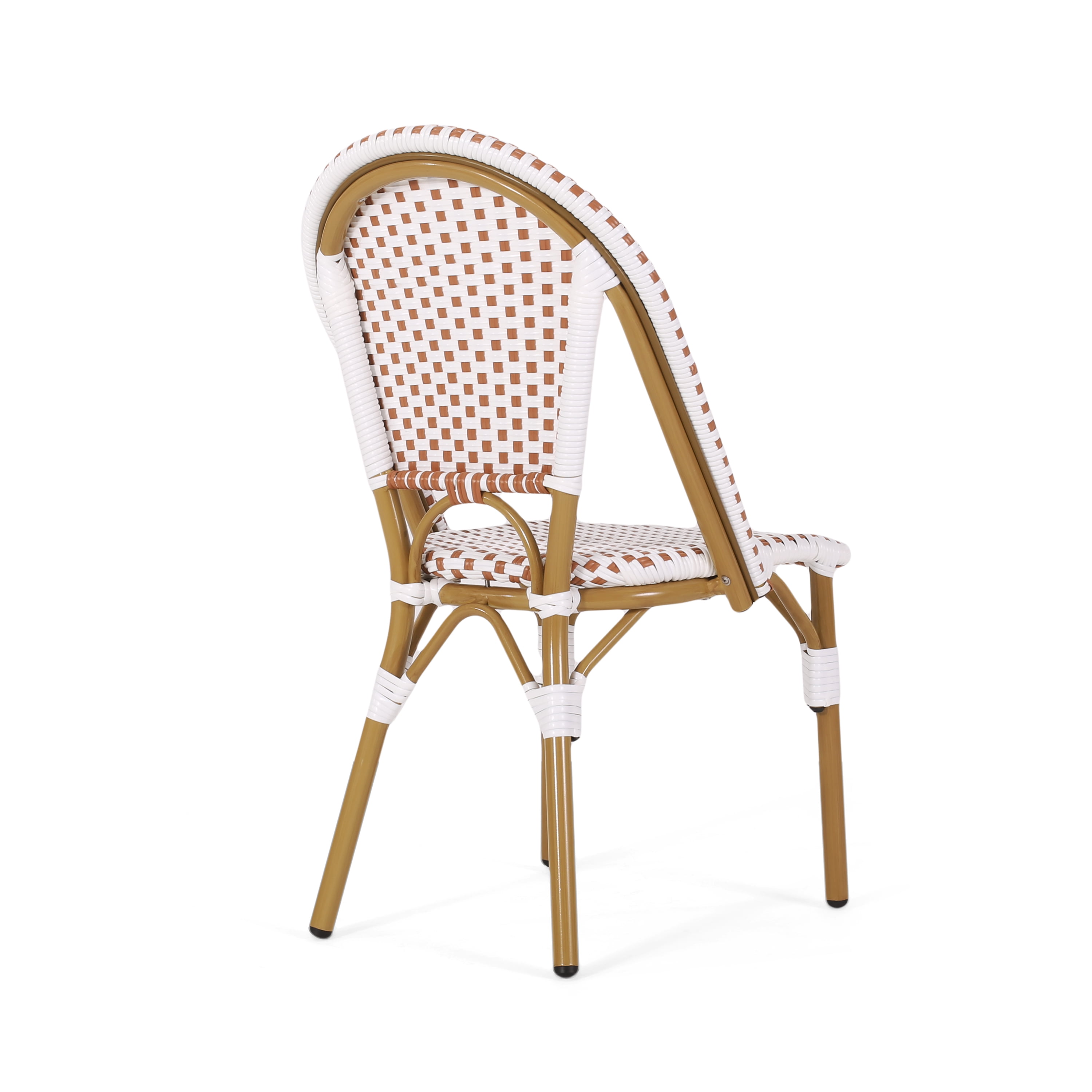Outdoor French Style Leisure Chair Set of 2, PE Rattan and Aluminum Frame Seats for Patio Garden, Rusted Red and White
