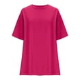 thumbnail image 4 of Lenpel Women's Oversized T Shirts Trendy Short Sleeve Crew Neck Solid Color Soft Casual Tees Loose Summer Tops, 4 of 7