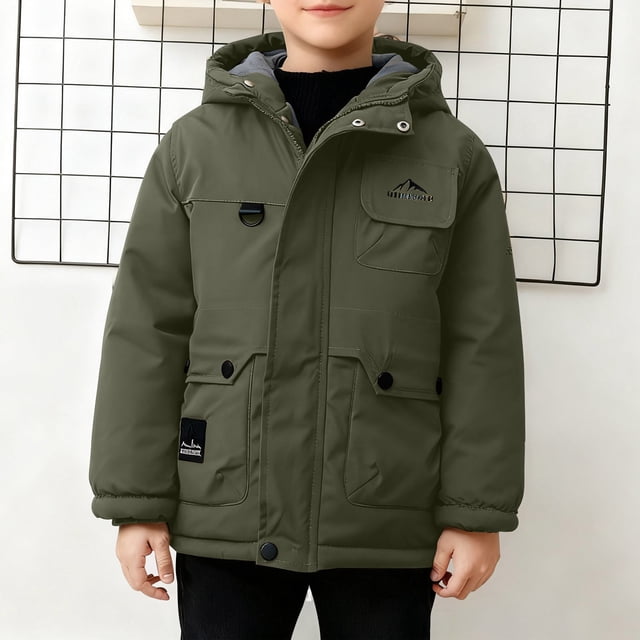 Parkas de manga larga, chaqueta con capucha y bolsillos para niños de tallas medianas y grandes, chaqueta tipo cárdigan.