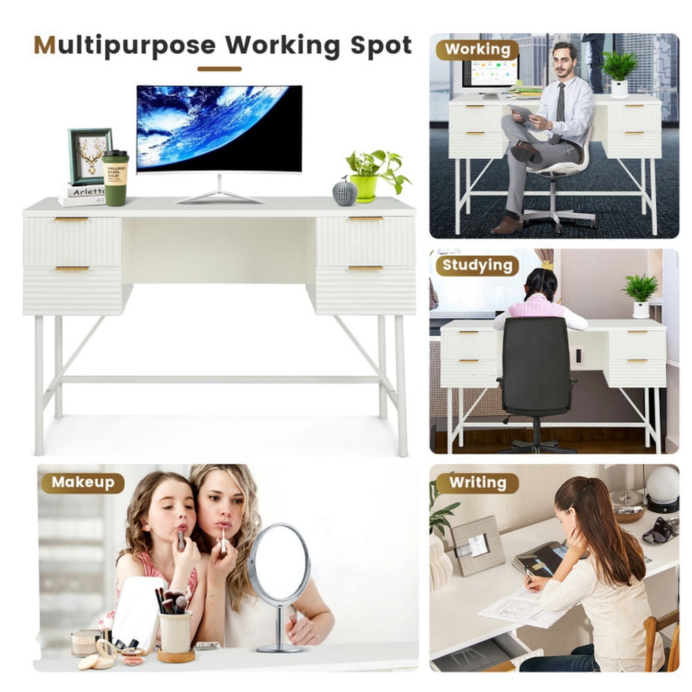 Demi Bonn 48" Computer Desk with 4 Drawers, Small Home Office Desk Study Writing Table, White