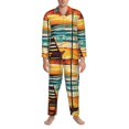 thumbnail image 3 of Fotbe Beach Umbrella Sunset Pijama de Hombre con Estampado de Manga Larga, Conjunto de 2 Piezas, Ropa de Dormir Suave y Cómoda con Bolsillos-Large, 3 of 7