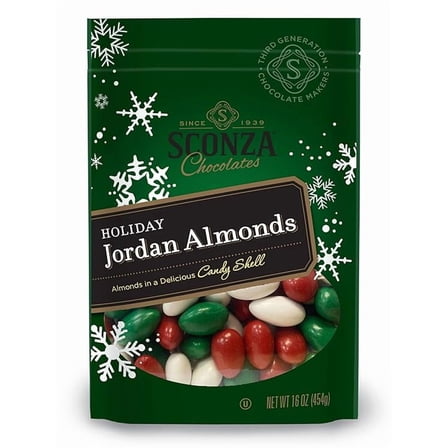 Sconza Holiday Jordan Almonds | Candy Coated California Almonds in Shades of Green, Red, & White | Made in the USA | Pack of 1 (16 Ounce)