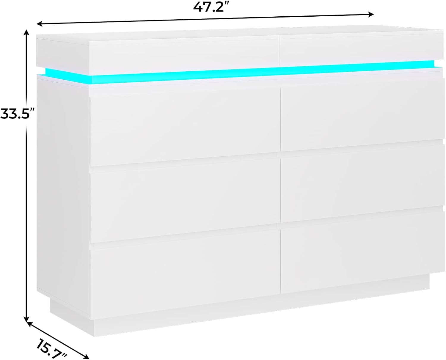 6 Drawer Dresser with Charging Station&LED Lights for Bedroom, Large Chest of Drawers Storage Cabinets with 6 Drawers, Clothes Closet Bedroom Funiture for Living Room, White