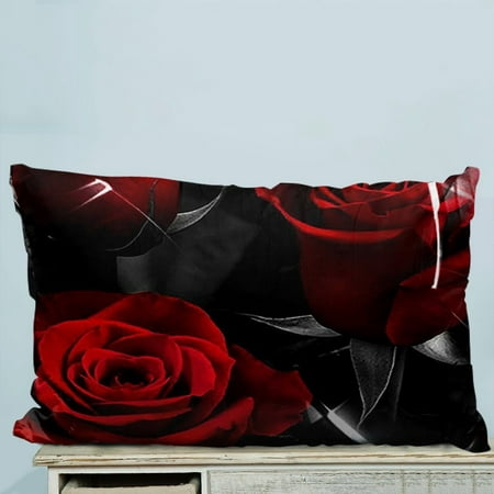GCKG Fire Red Rose And Black Leaves Pillow Case Pillow Cover Pillow Protector Two Sides 20 x 30 (The Best Firm Pillow)