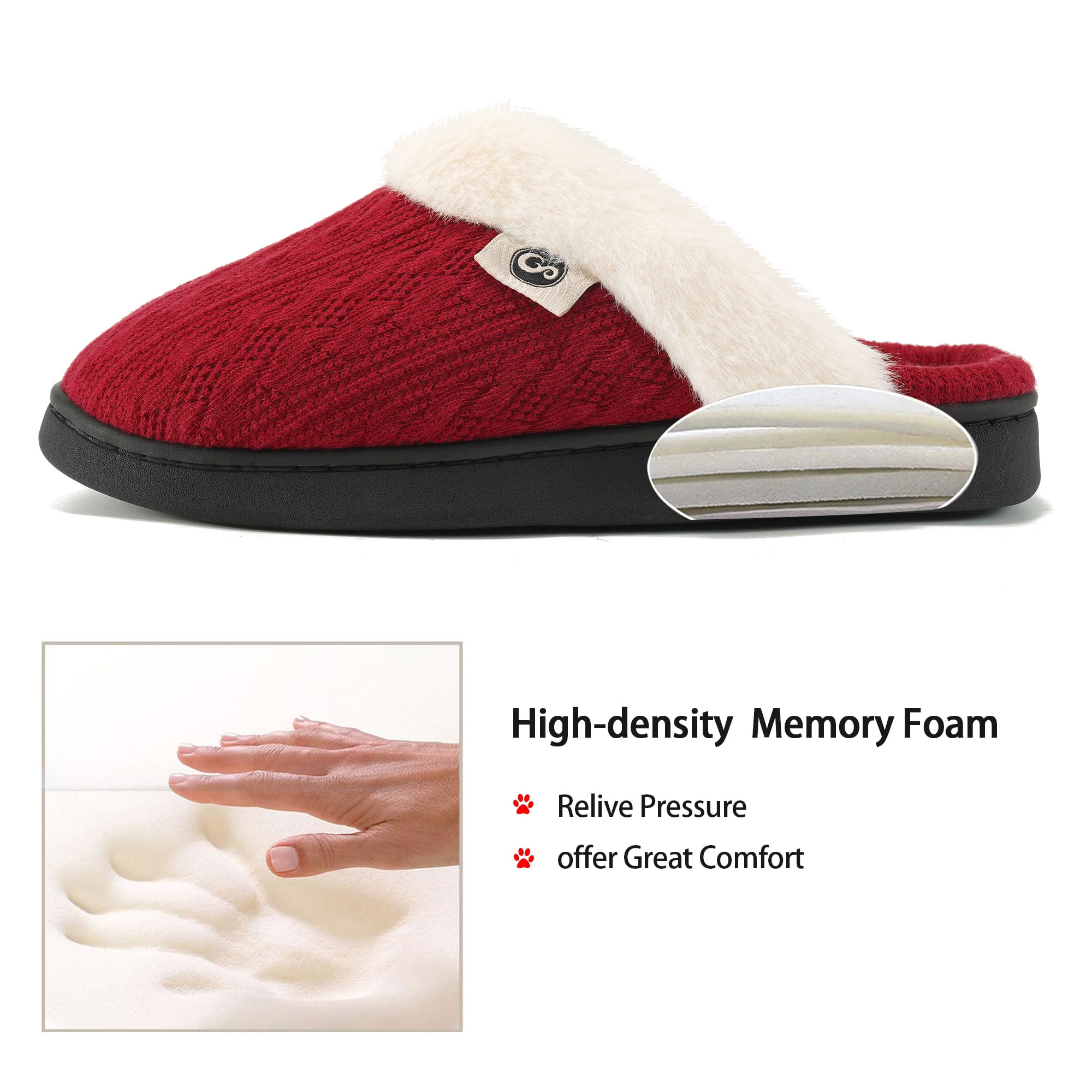 Ecetana Warm Knit House Slippers for Women Comfy Lined Slippers with Memory Foam