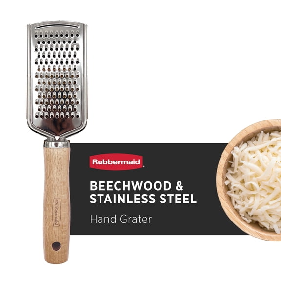 Rubbermaid Grater for Kitchen – Versatile Handheld Cheese Shredder & Vegetable Grater | Sturdy Stainless Steel Blade & Comfortable Rubberwood Handle for Easy, Organized Meal Prep
