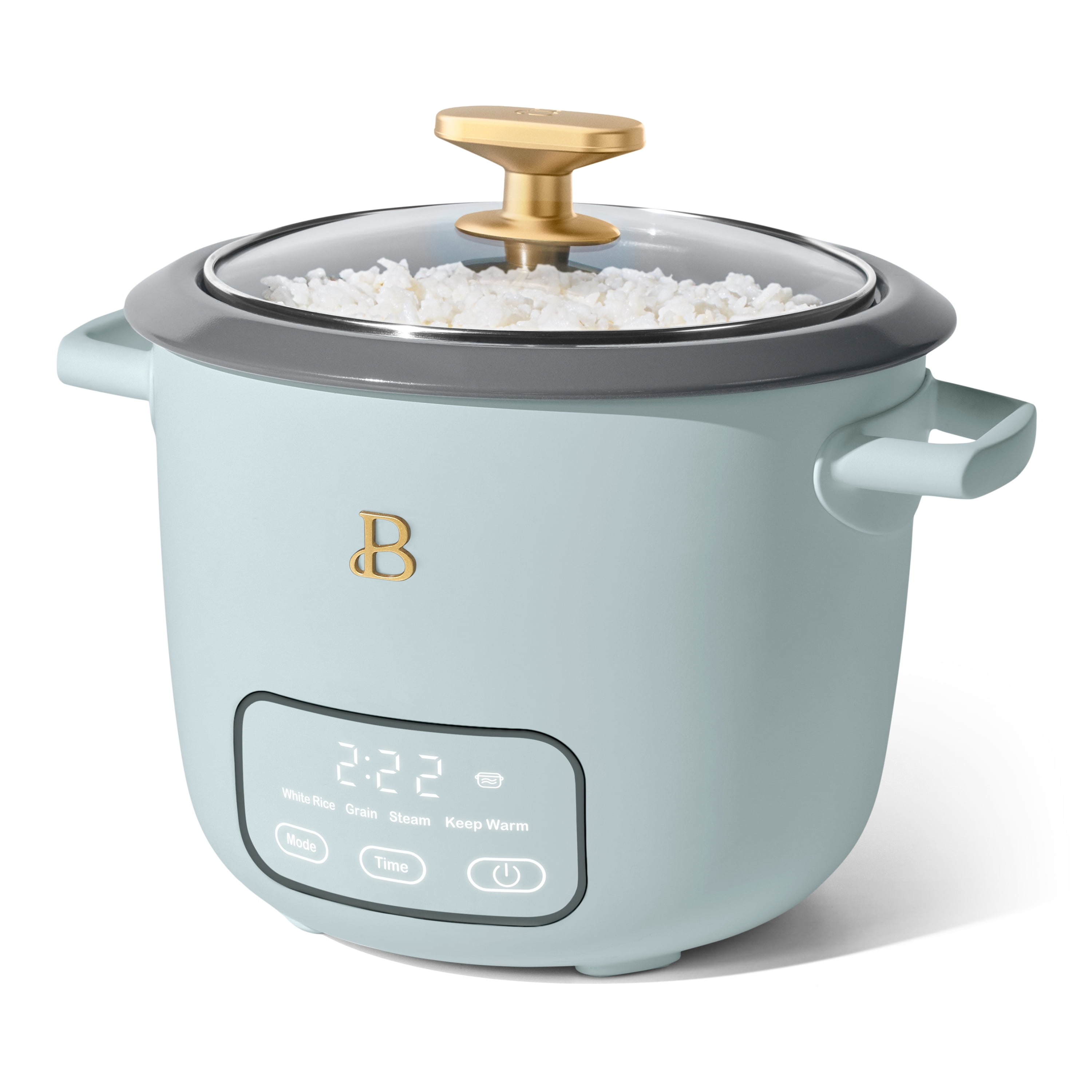 Beautiful 6-Cup Cooked, 3-Cup Uncooked Digital Electric Rice and Grain Cooker with Glass Lid, Hydrangea by Drew Barrymore