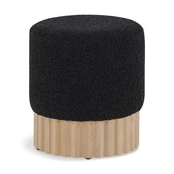 Meridian Furniture Veranda Boucle Fabric Ottoman/Stool in Black/Natural