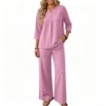 thumbnail image 5 of Two Piece Sets for Women 3/4 Sleeve Button Lounge Sets 2026 Summer Fall Vacation Travel Outfits Fashion Clothing Pink M, 5 of 6