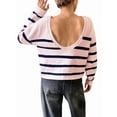 thumbnail image 3 of Women'S Crew Neck Cropped Sweater Fall Long Sleeve Chunky Knit Pullover Sweater Tops Pink Blue M, 3 of 7