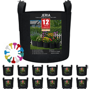 JERIA 12-Pack 7 Gallon, Vegetable/Flower/Plant Grow Bags, Aeration Fabric Pots with Handles (Black), Come with 12 Pcs Plant Labels