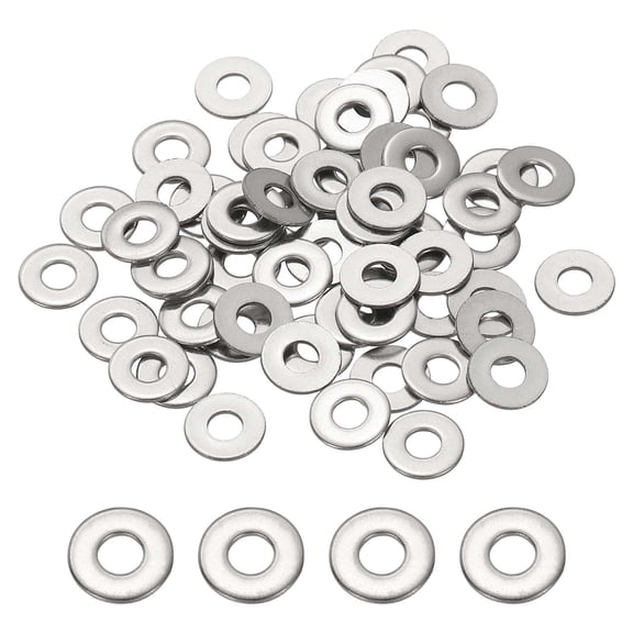 Uxcell Stainless Steel Flat Washer Round Metal Washer Small Spacer for Screws Bolts Nuts Assortment 50 #4 (1/8" ID x 1/3" OD)