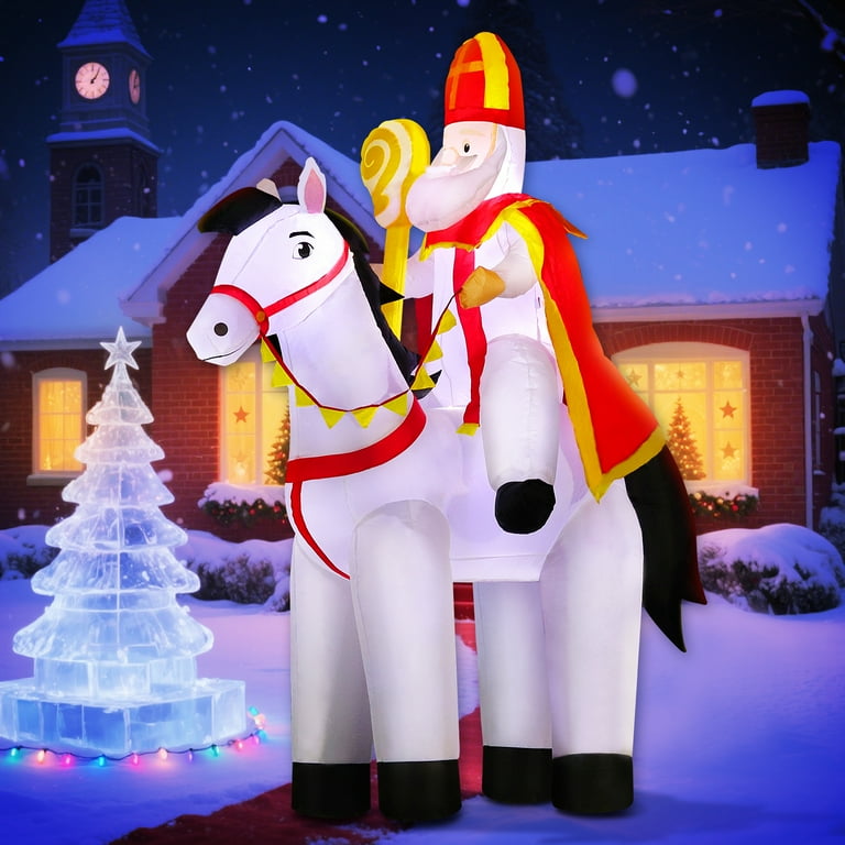 6FT Christmas Inflatable Saint Nicholas on Horse Sinterklaas