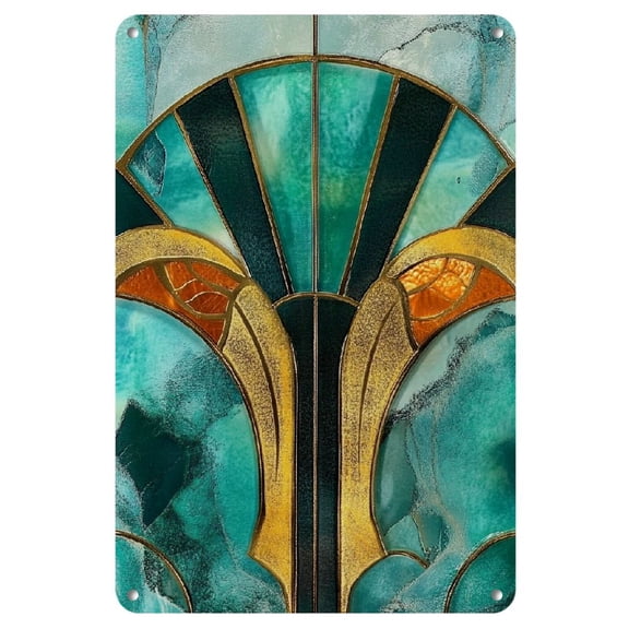 1pc Classic Art Deco Stained Glass Window Wall Art, 8.0x12.0inch Iron with Marble and Gemstone Design, Elegant Home Decor, No Frame, Metal Wall Art Decor