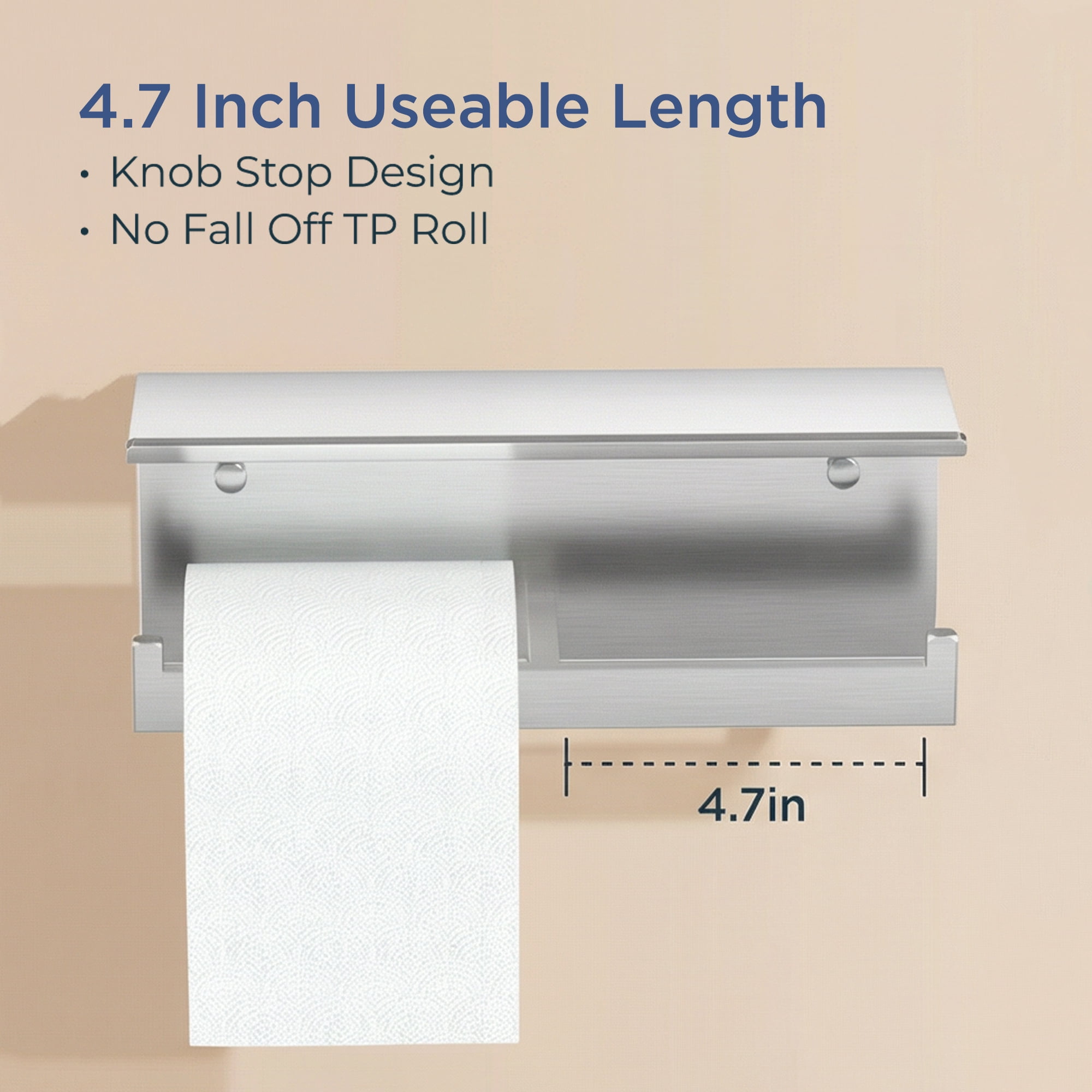 TVOFEK Wall Mounted Toilet Paper Holder with Shelf, Brushed Nickel Stainless Steel Double Tissue Roll Holder Fits Mega Rolls for Bathroom Kitchen RV