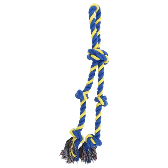 Cuerda de masticar en forma de nudos para perros Unique Bargains, cuerda de algodón trenzada duradera para limpiar los dientes de gatos y perros, rosa, azul y amarillo