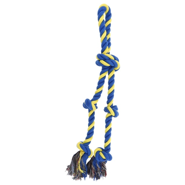 Cuerda de masticar en forma de nudos para perros Unique Bargains, cuerda de algodón trenzada duradera para limpiar los dientes de gatos y perros, rosa, azul y amarillo