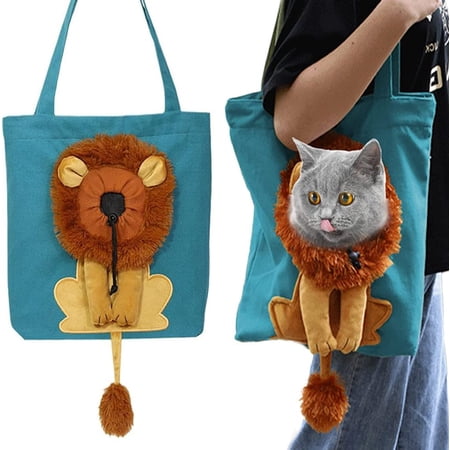 Pet Canvas Shoulder Carrying Bag,Cute Lion-Shaped Pet Canvas Shoulder Bag Cat Carrier,Portable Cats Small Pet Canvas Tote Chest Bag,Pet Carrier Pet Supplies