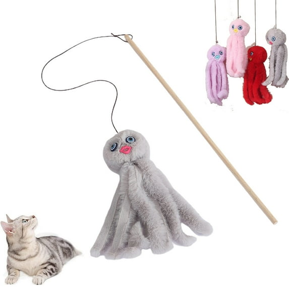 Meidiya Funny Plush Octopus Cat Teaser Toys,Cute Wooden Pole Colorful Octopus Cat Teaser and Exerciser Cat Wand Cat Biting Chewing Toy