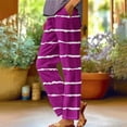 thumbnail image 2 of FRSASU Striped Pants for Women High Waisted Wide Leg Cotton Linen Trendy Beach Pull on Elastic Waist Casual Pants Purple, 2 of 5