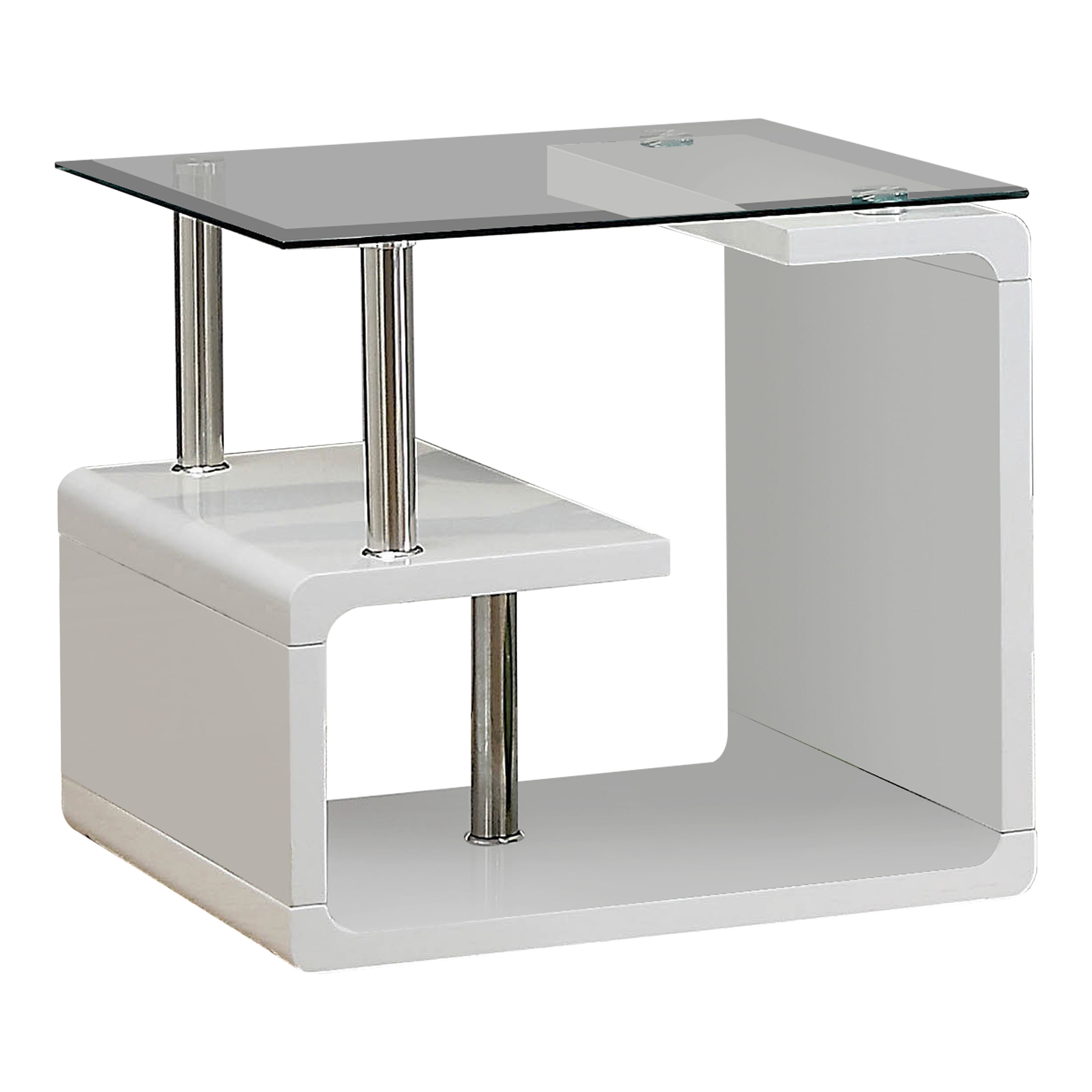 Furniture of America Neko Glass Top End Table, Glossy White