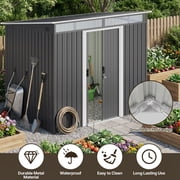 8x6 ft Outdoor Storage Shed with Double Lockable Doors - Weather-Resistant Garden Shed in Gray