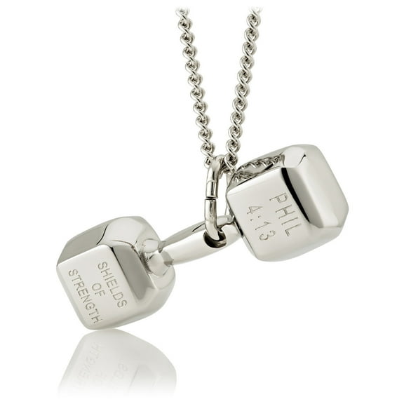 Women's Stainless Steel Dumbbell Necklace- Phil 4:13 by Shields of Strength