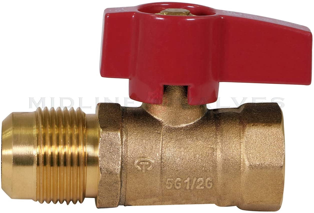 Midline Valve LxF3458GAS-5 Premium Brass Gas Ball Valve, with 5/8 in. x 3/4 in. Flare x FIP Connections (Pack of 5)