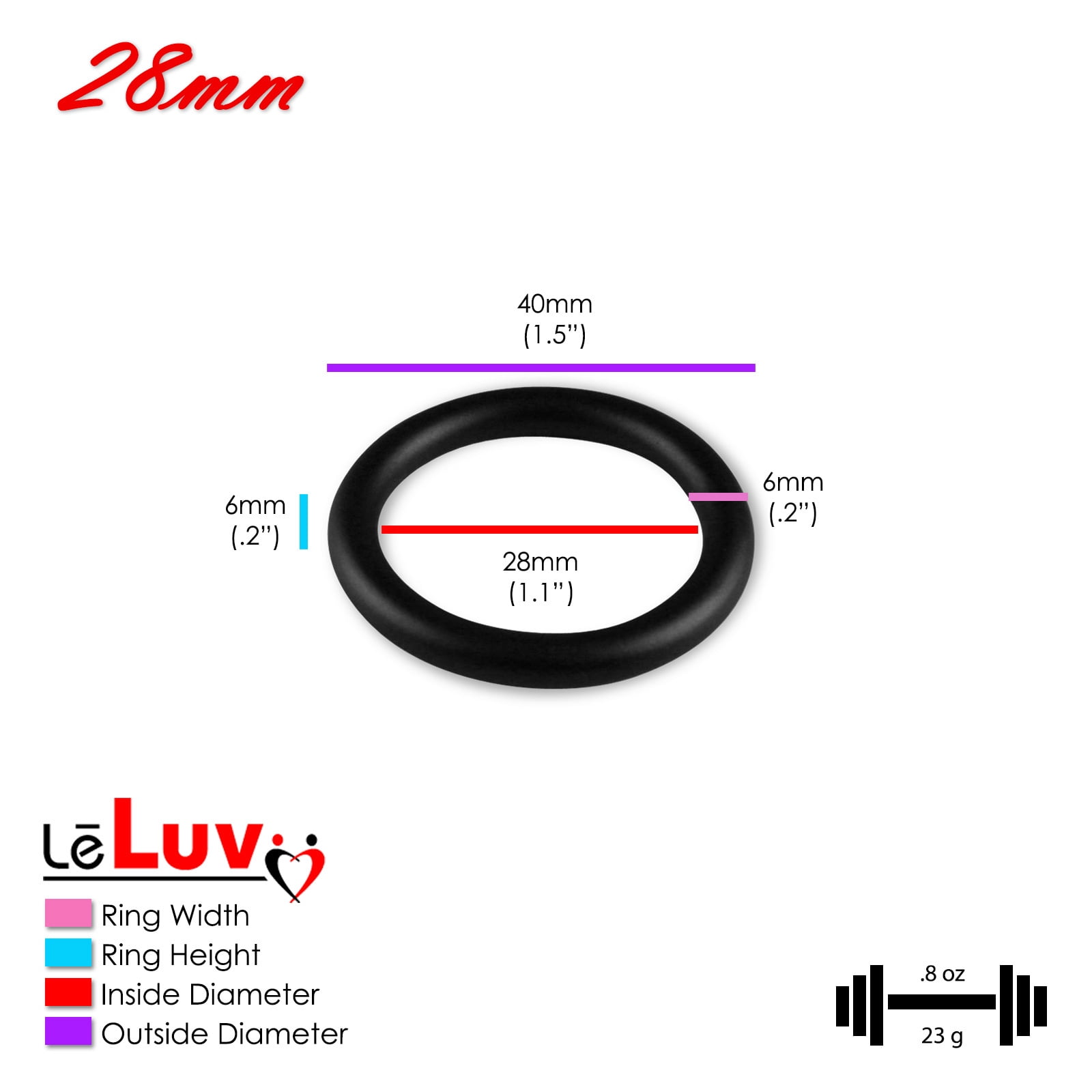 LeLuv 6mm Round Gauge Glans Rings | 26mm, 28mm, 30mm I.D. Sampler Set | Powder Coated Purple