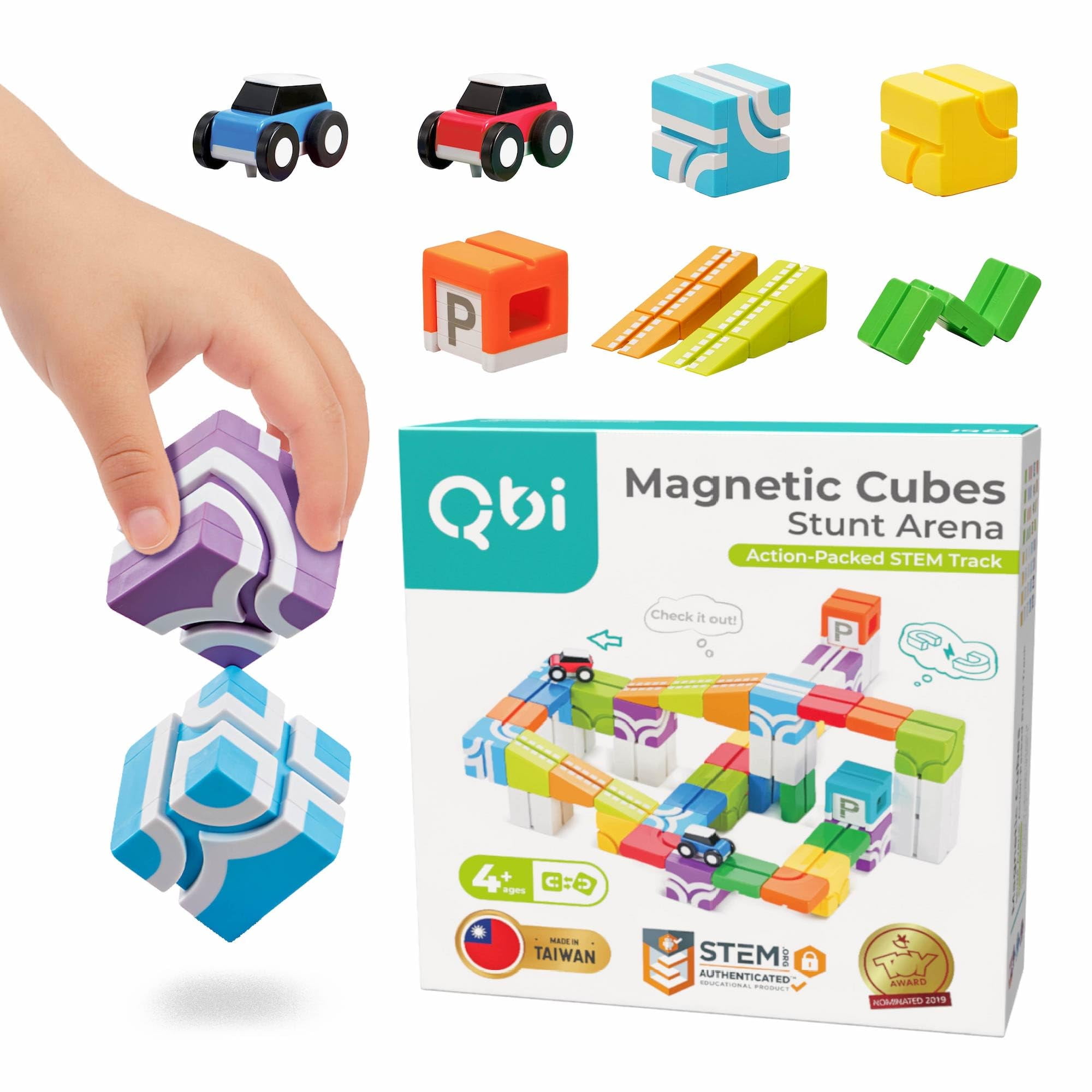 知育玩具 Qbi Magnetic Cubes Stunt Arena Qbi(Qbi toy) スタントアリーナ 4歳以上向けセット ブロック44個