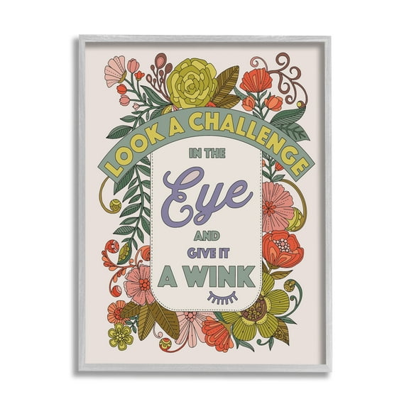 Stupell Industries Look A Challenge In The Eye Detailed Floral Patterns Graphic Art Gray Framed Art Print Wall Art, Design by Valentina Harper