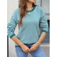 thumbnail image 2 of Womens Crewneck Pullover Striped Sweaters Long Sleeve Casual Winter Tops Color Block Loose Fit Warm Clothes Blue L, 2 of 8