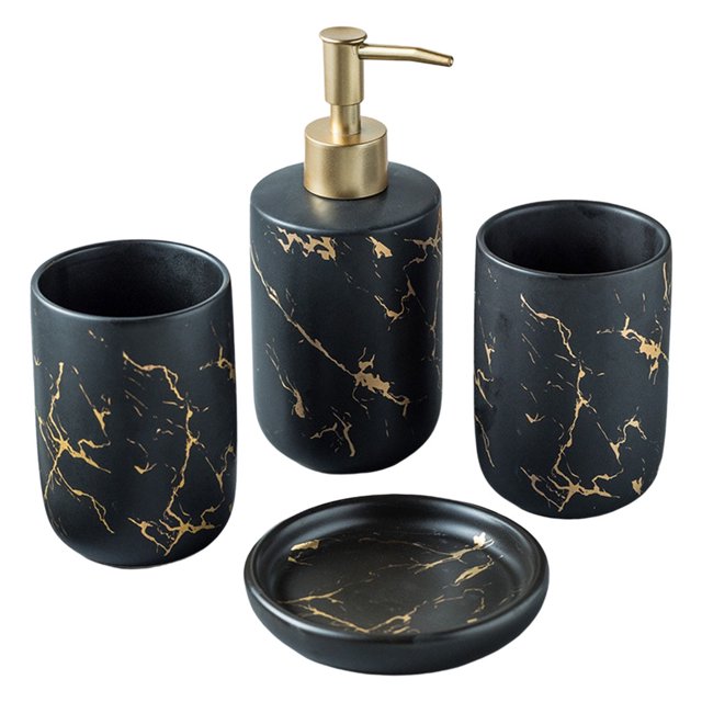 Juego de accesorios de baño de cerámica Sunnimix 4Pcs dispensador de loción Plato de jabón
